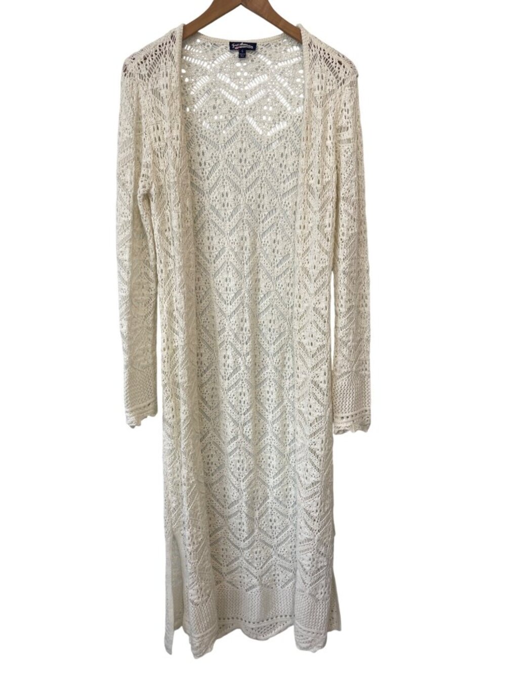 Freshman 1996 Crochet Cardigan Duster Small Open Front Long Sleeve Beach CoverUp